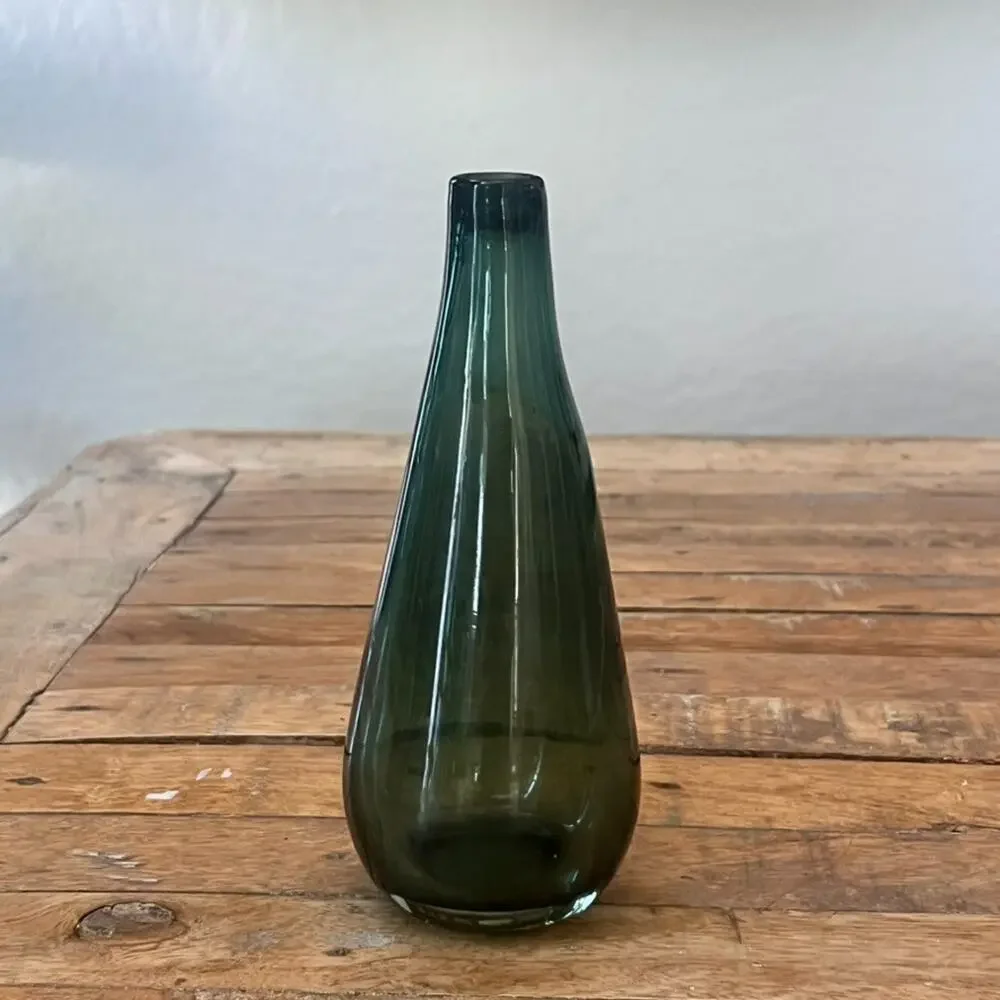 Art Glass Hand Blown Glass Vase 7.4 in Tall Green Irregular